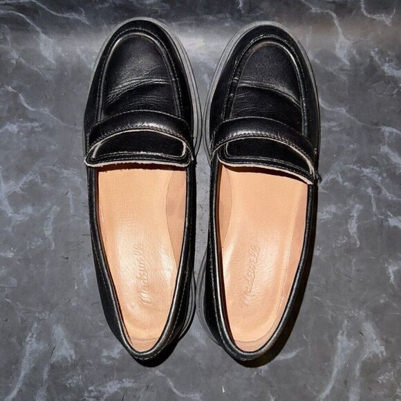 Madewell The Bradley Lugsole Loafer Shoe Black Leather Platform Women Size 9 - Picture 7 of 9